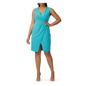 Black Halo Teal Nora V Neck Sleeveless Faux Wrap Sheath Dress Sz.6 NWT